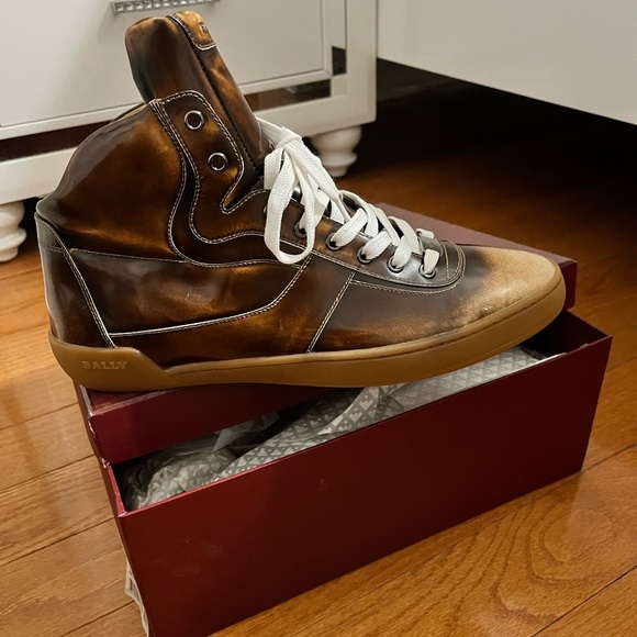 NWT Bally Eroy 582 Brown Brushed High Tops Sneakers US 11 - Picture 2 of 5